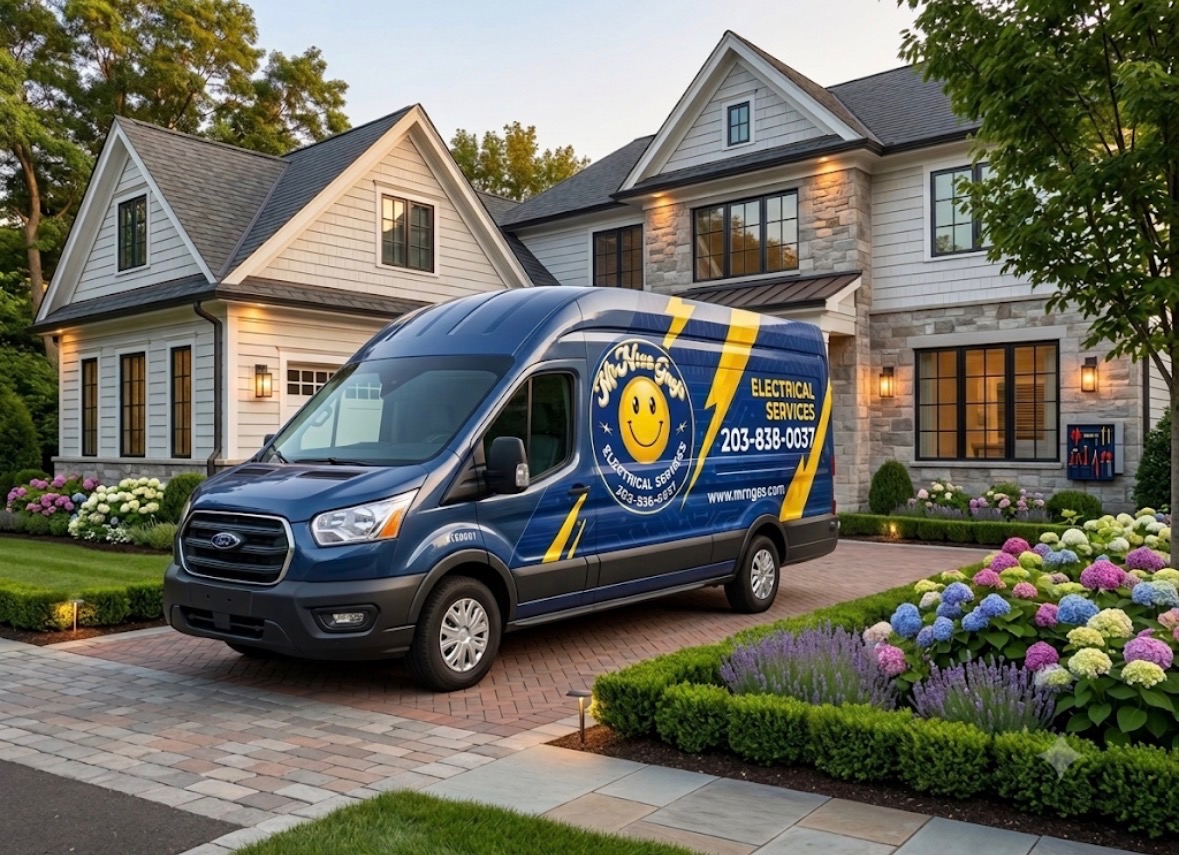 Mr. Nice Guys Electrical Services van at a residential property